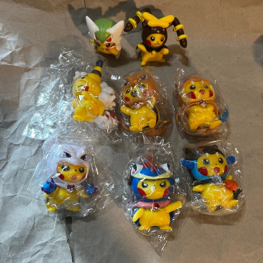 Pokemon 4in Pikachu Poncho 8 Figure Lot Yellow Charizard Greninja Lugia Cosplay